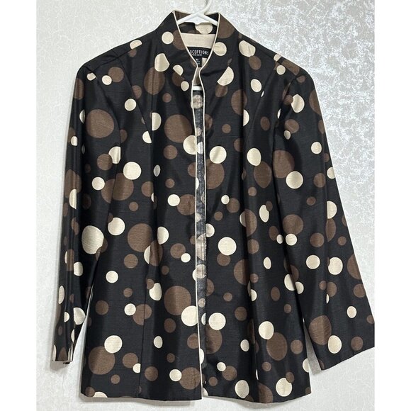 Perceptions Fitted Blazer Brown Cream Open Cardigan Mega Polka Dots Sz 10‎ - Picture 1 of 7